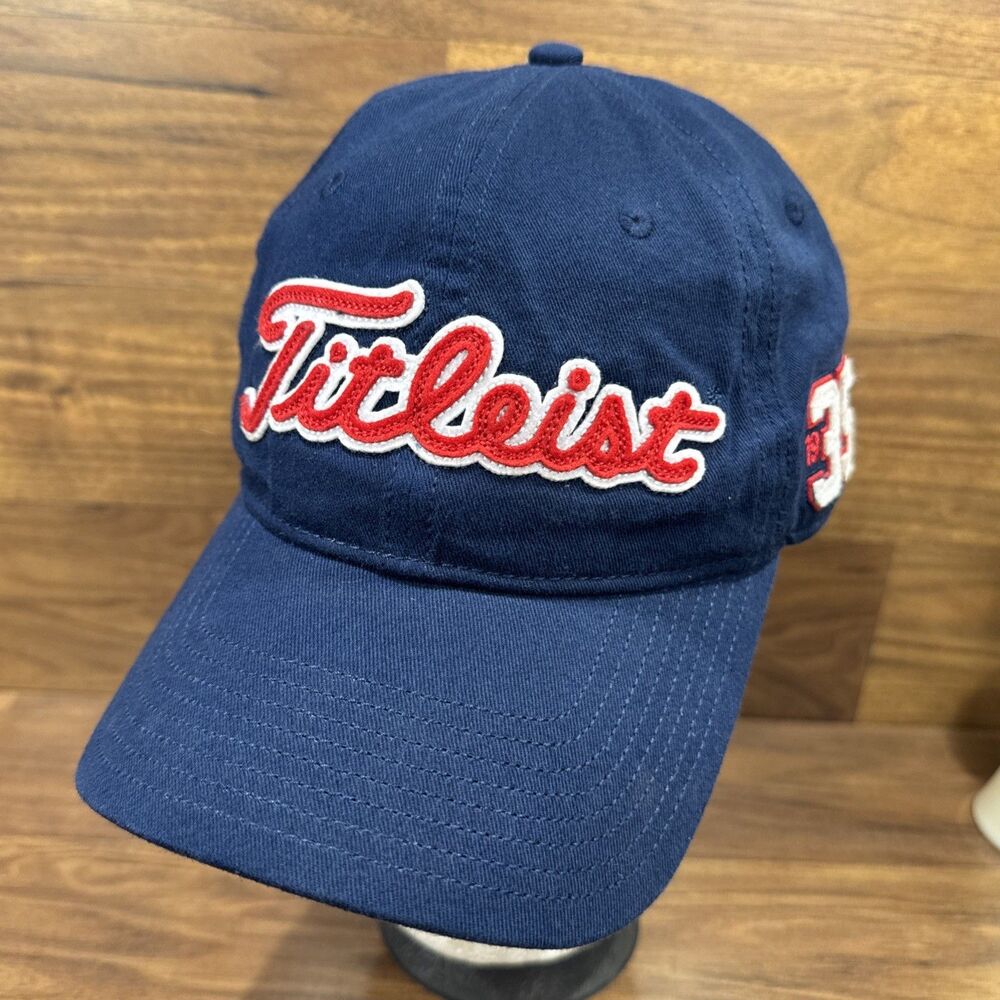 Titleist 1935 Tour Golf Hat Navy Red White Leather Strap Adjustable Cap